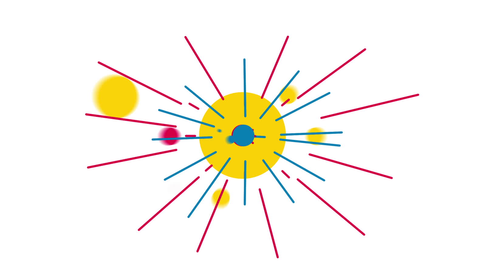 Frame from the Arvato film, an abstract burst of coloured dots resolving into shapes