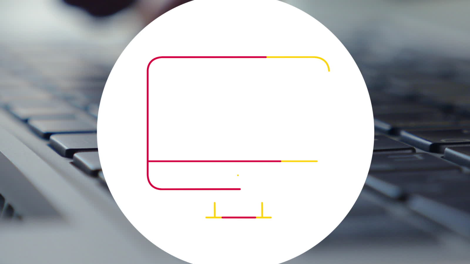 Frame from the Arvato film, a circular device/screen graphic in pink and yellow