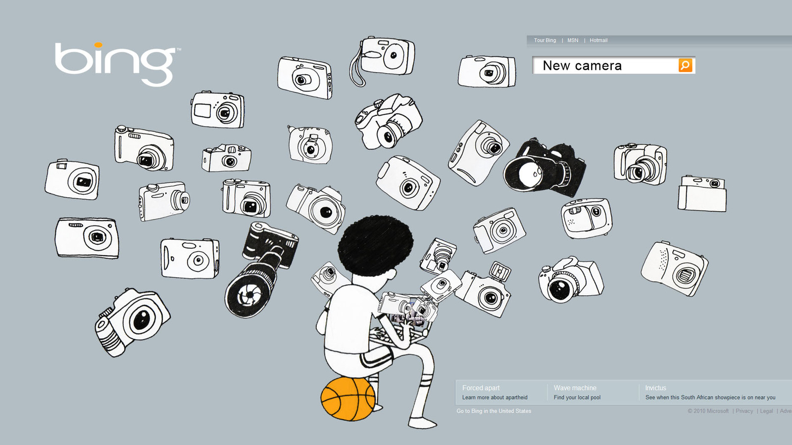 Concept illustration of a Bing search results panel for places to eat, showing pizza, sushi and other dishes