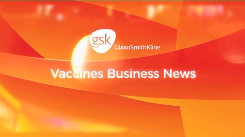 GSK Vaccines Business News title card, gsk GlaxoSmithKline logo over an orange graphic