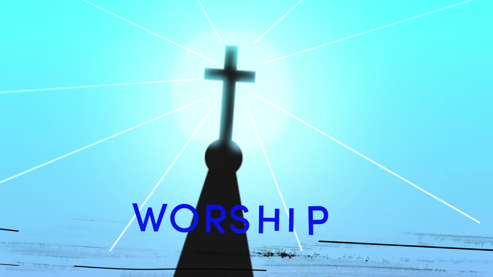 LICC, Whole Life Worship, a blue steeple silhouette beneath a radiating cross graphic