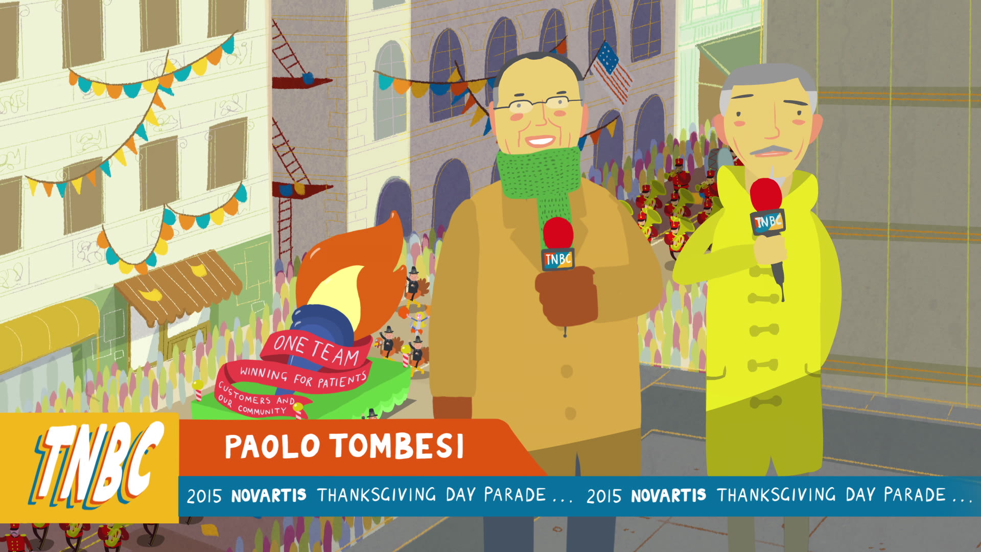 Novartis Thanksgiving Parade, illustrated parade float