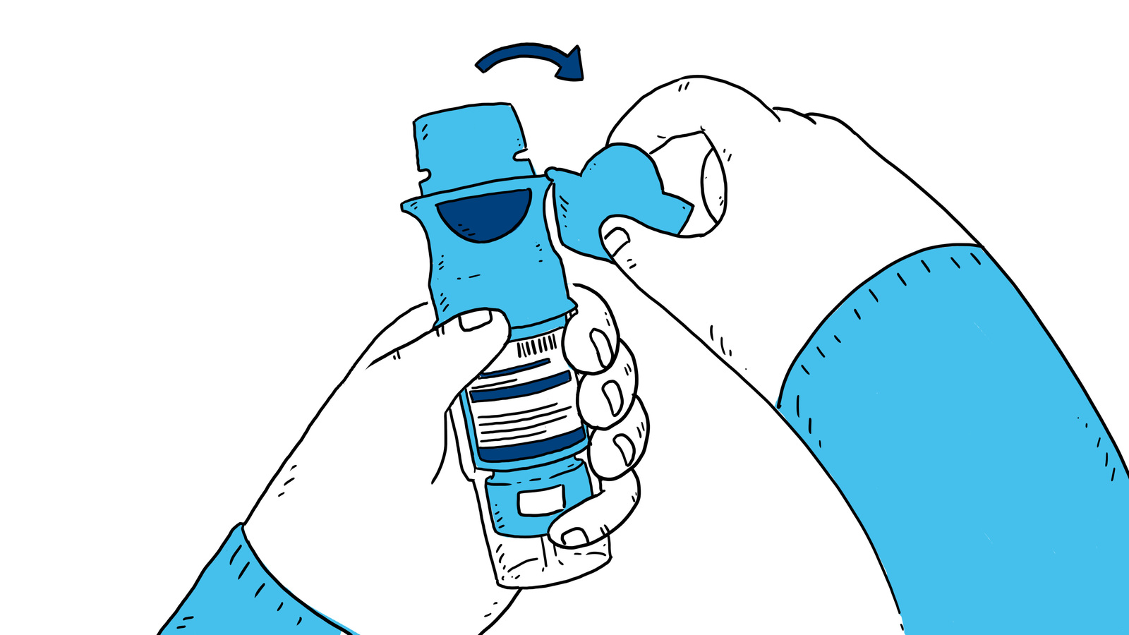 Illustrated hand turning the base of a Respimat inhaler