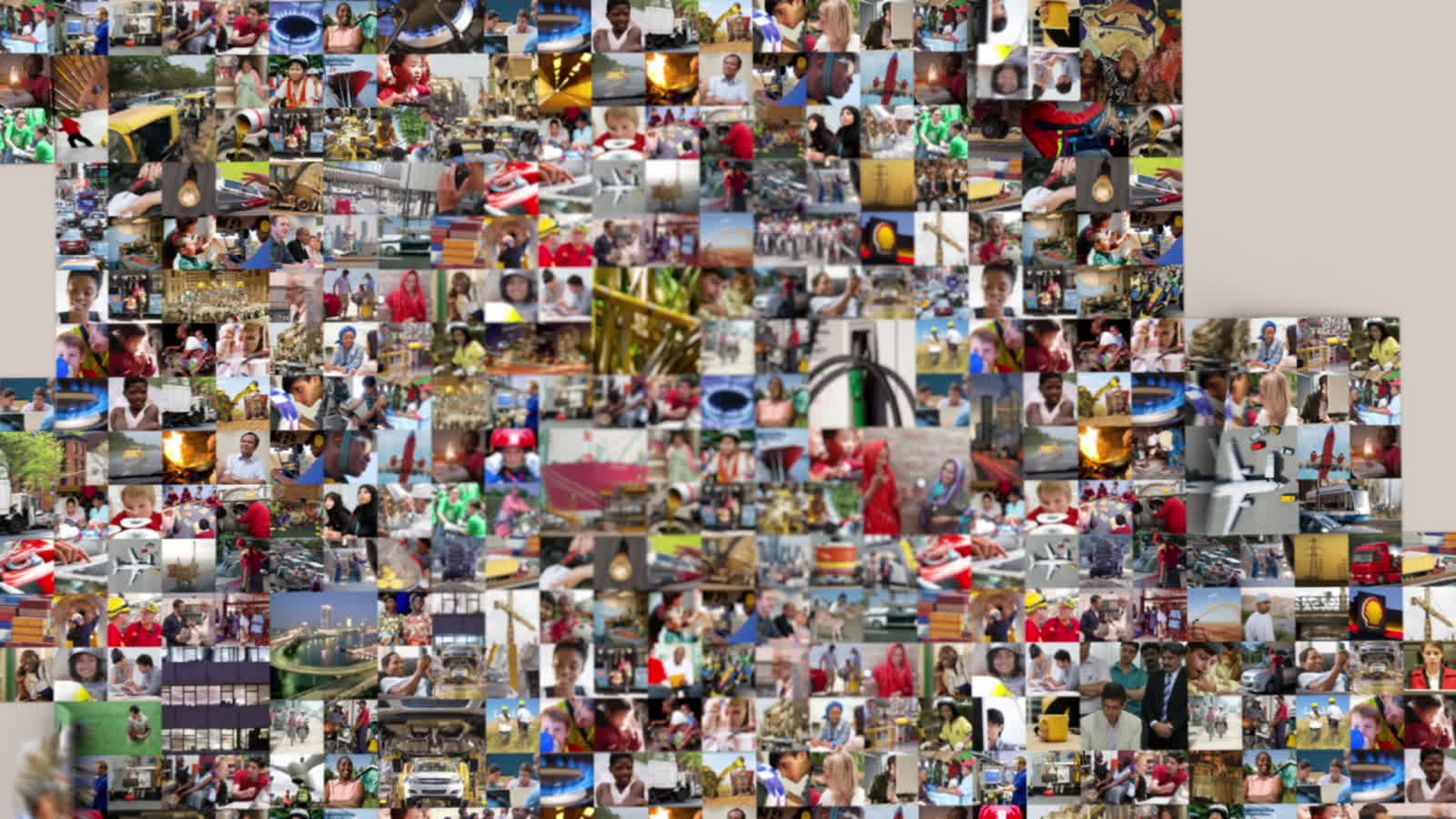A mosaic built from dozens of small real world photographs