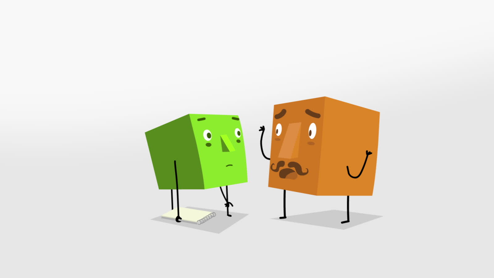 Frame from the theAcademy film, four coloured cube characters standing together